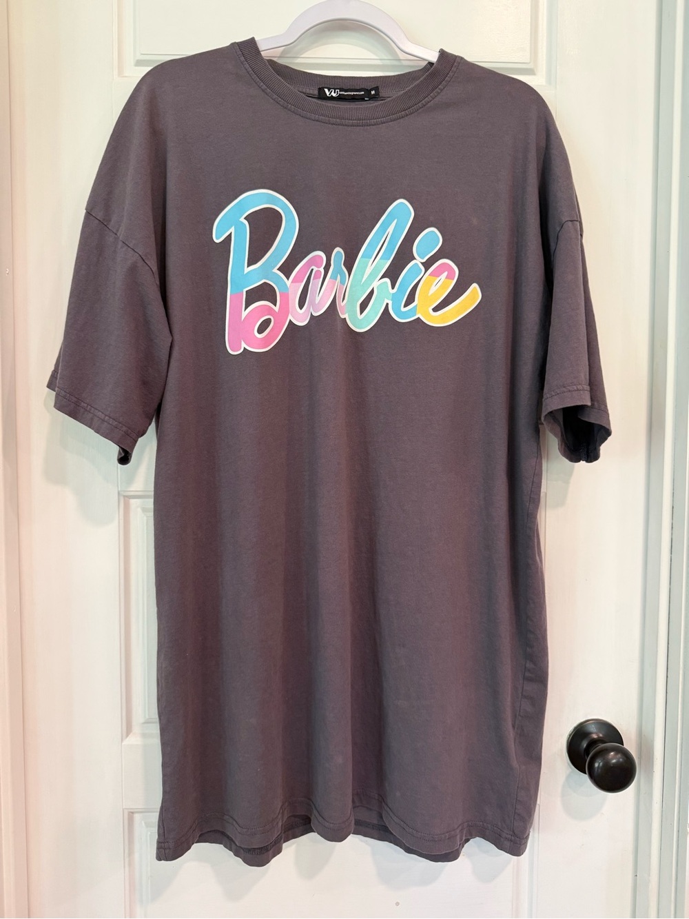 Barbie Graphic T Shirt Dress M Gray Oversized Vanilla Underground Short Sleeve